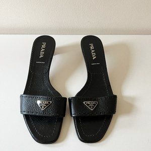 Prada Black Leather Sandals | Used Like New | Size 37.5